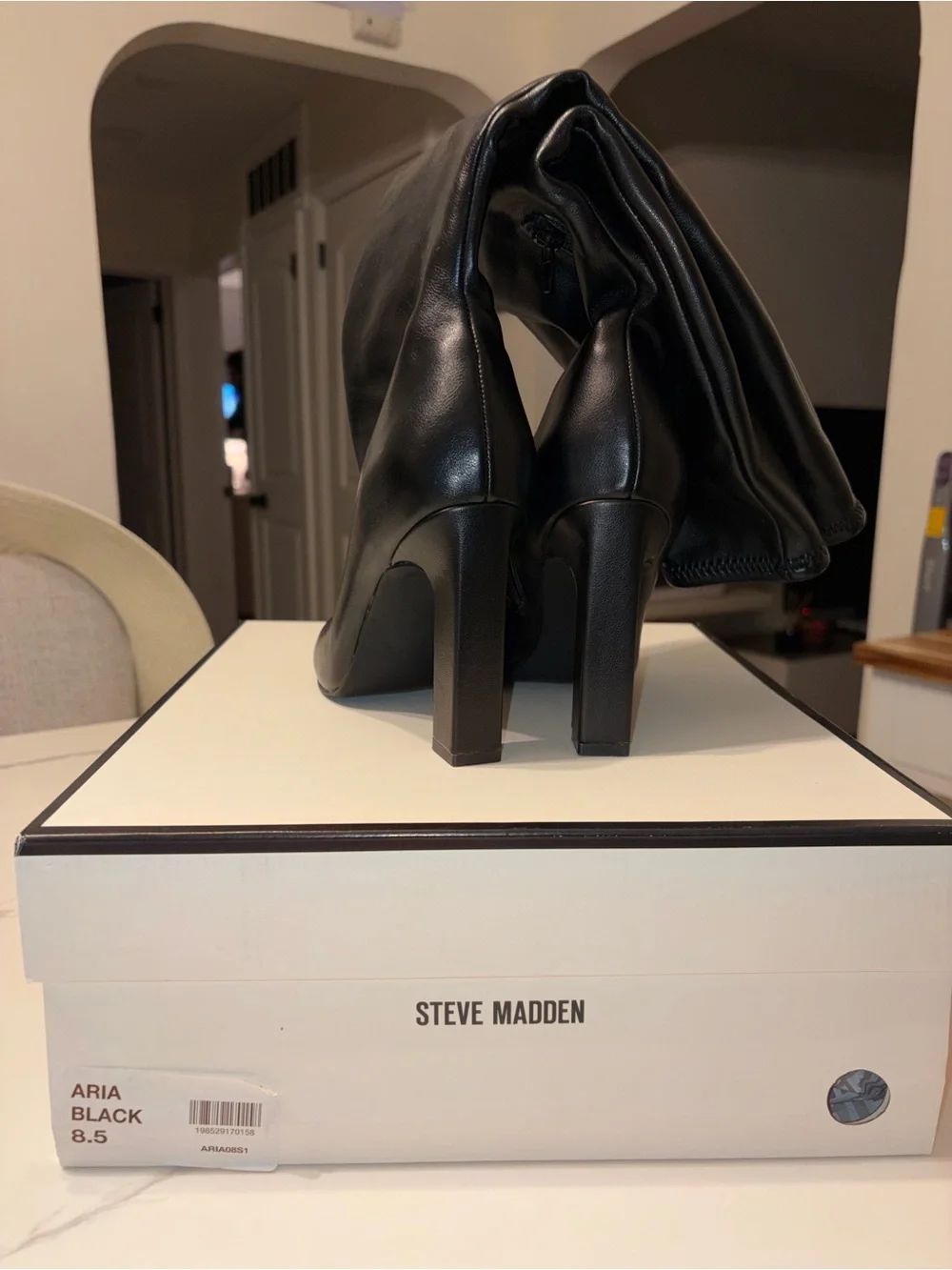 Steve Madden Aria Black Knee Length Leather Boots